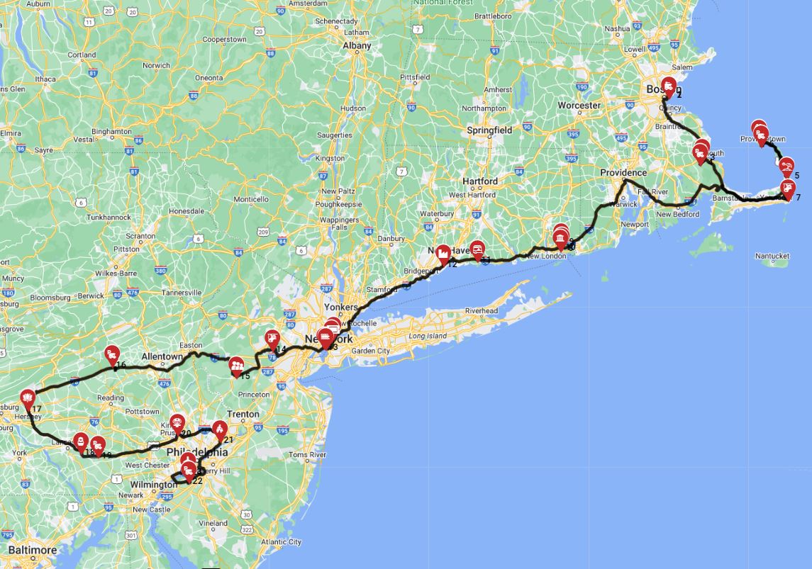 Boston to Philadelphia  RV road trip planner Motorhome route